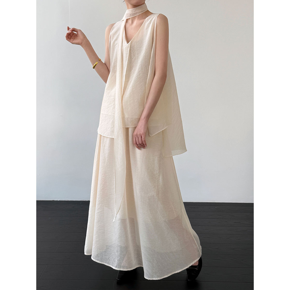 Wide Leg Palazzo Pants - 2026 Damen Zweiteiler: V-Ausschnitt Ärmellose Spitzenbluse