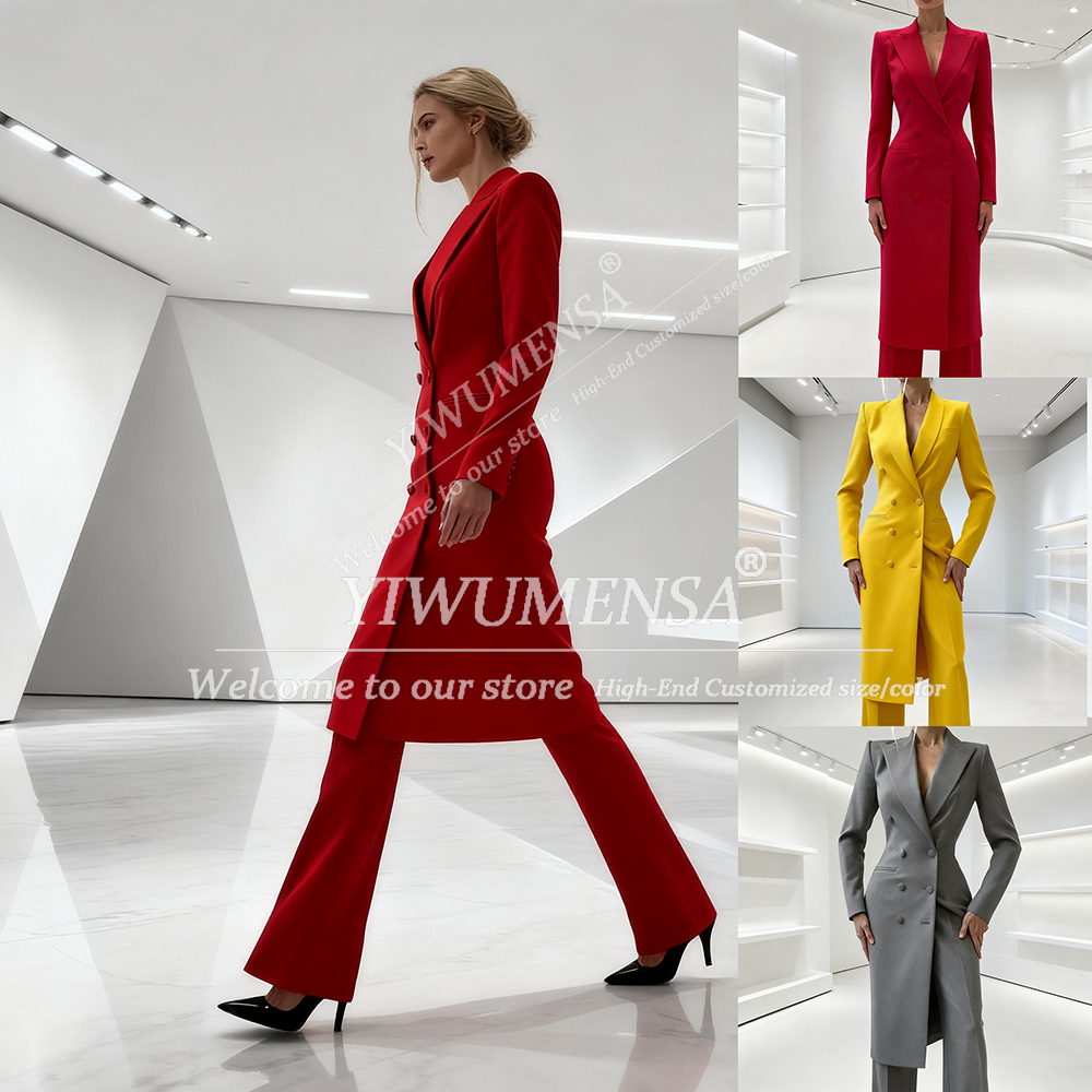 Women Fashion Jackets - Elegante, solide Damenanzüge, 2-teilig, zweireihig, spitzes