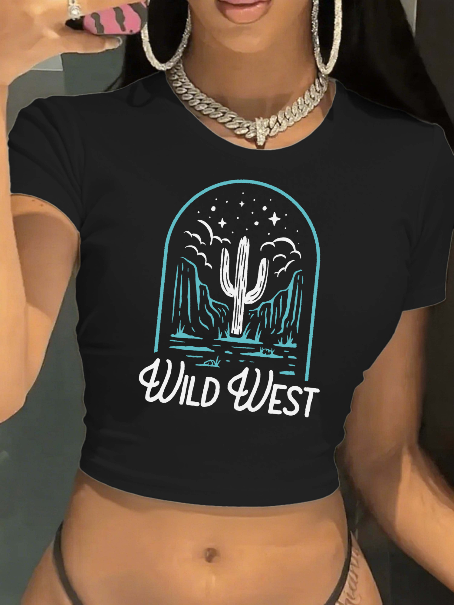 Women'S Fashion Wild West - Trendiges Grafik-Crop-Top für Damen – Modisches