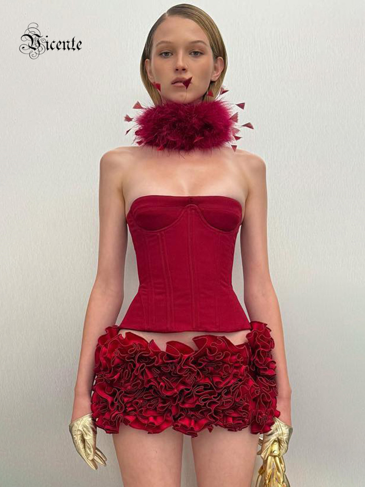 Ruched Dress Mini - VC Weihnachtskleid, trägerlos, rot strukturiertes Oberteil
