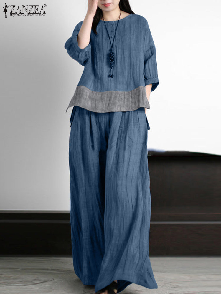 Wide Leg Palazzo Pants - ZANZEA Sommer Vintage Passenden Sets 2PCS
