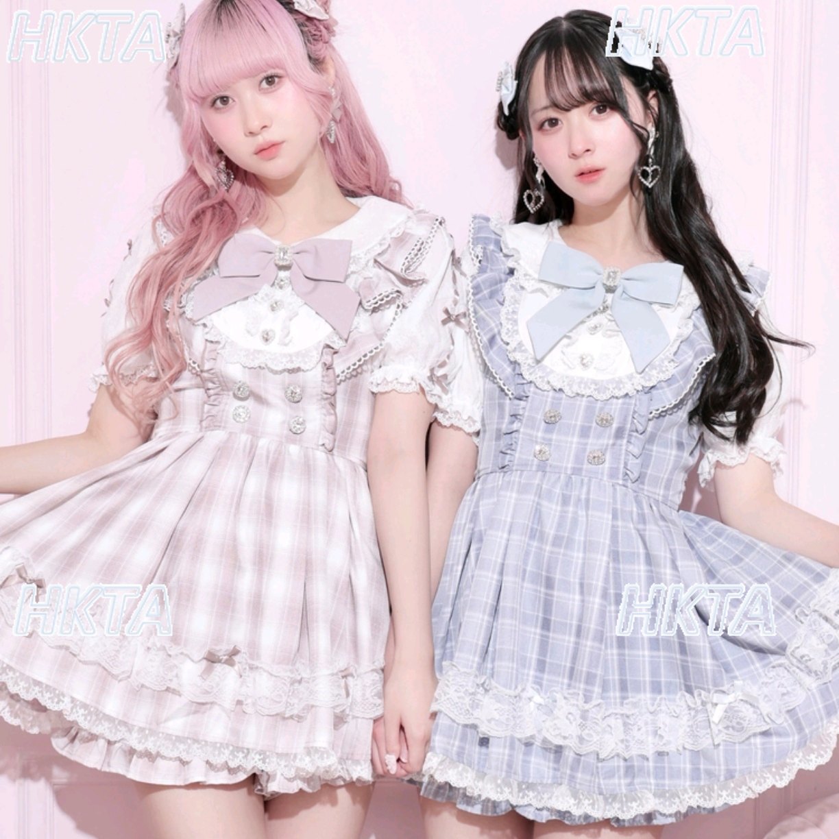 Ruched Dress Mini - Japanischer Stil Puppenkragen Kariertes Schleifenkleid und