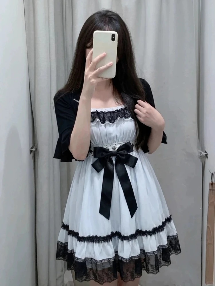 Ruched Dress Mini - Gothic Punk Mode Niedliches 2-Teiliges Set
