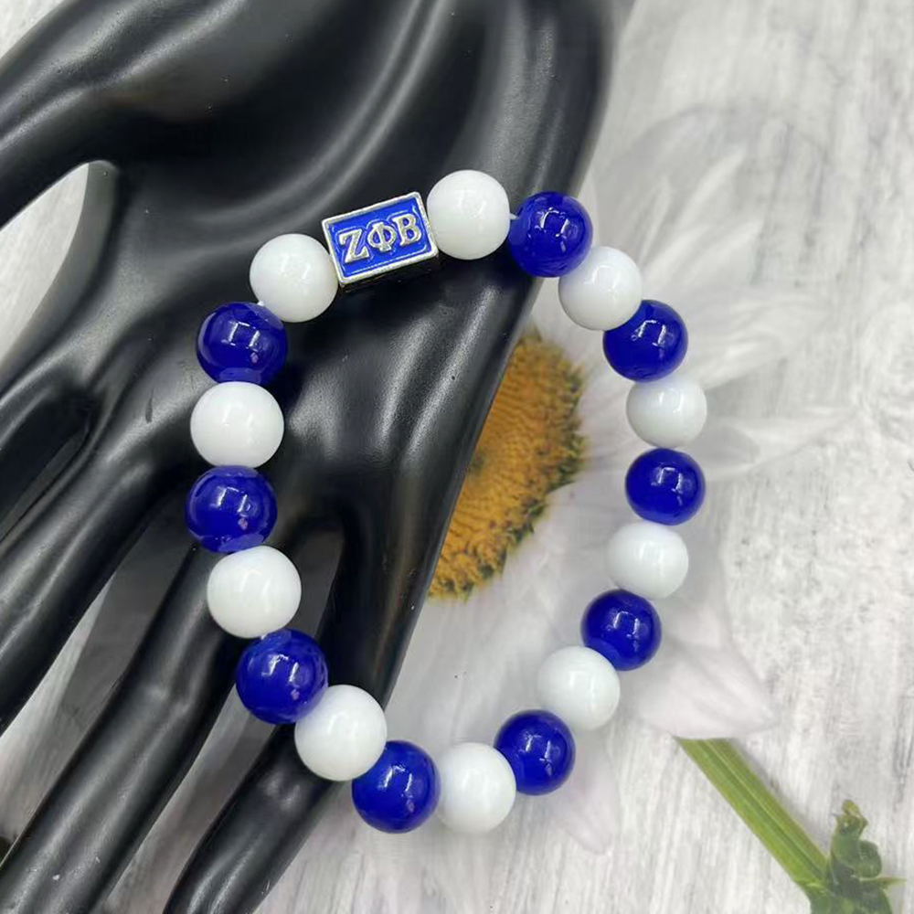 Women'S Fashion In 1920 - Blau-weißes Glasperlen-Armband mit griechischen Zeta-Buchstaben 1920