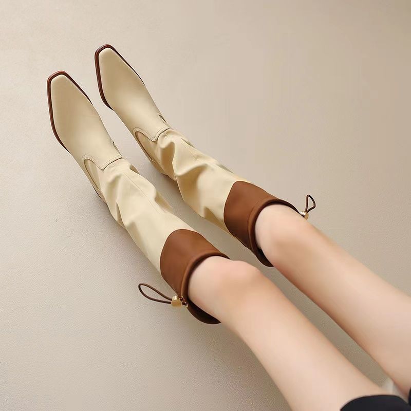 Women'S Fashion Trends 2025 - Aprikose, quadratische Zehenpartie, lange Damenstiefel, wasserdicht,