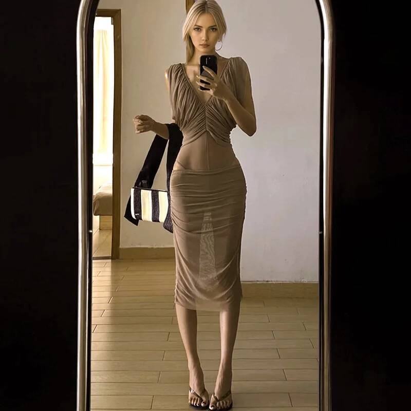 Ruched Dress Mini - Französisches Chiffonkleid für Damen, Sommer, schmale