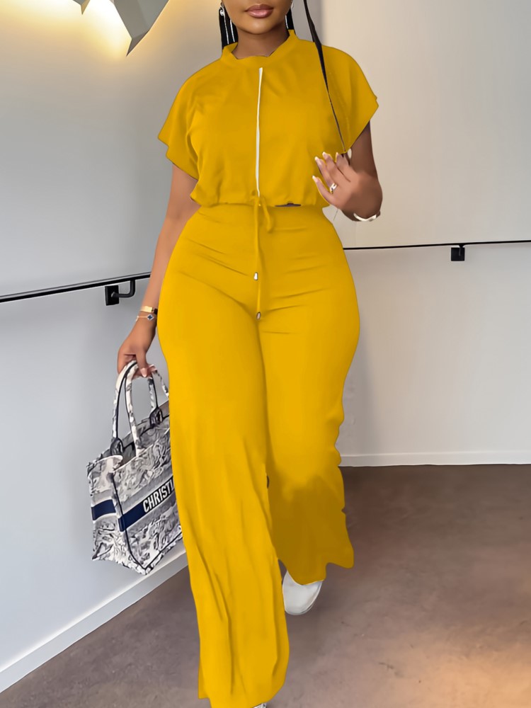 Frauen Casual Rundhals Kordelz – Wide Leg Palazzo Pants Bewertung und Preis