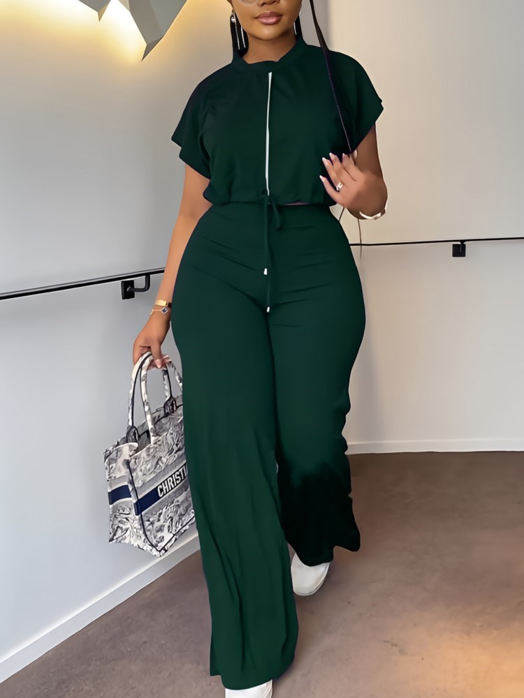 Frauen Casual Rundhals Kordelz – Wide Leg Palazzo Pants Bewertung und Preis