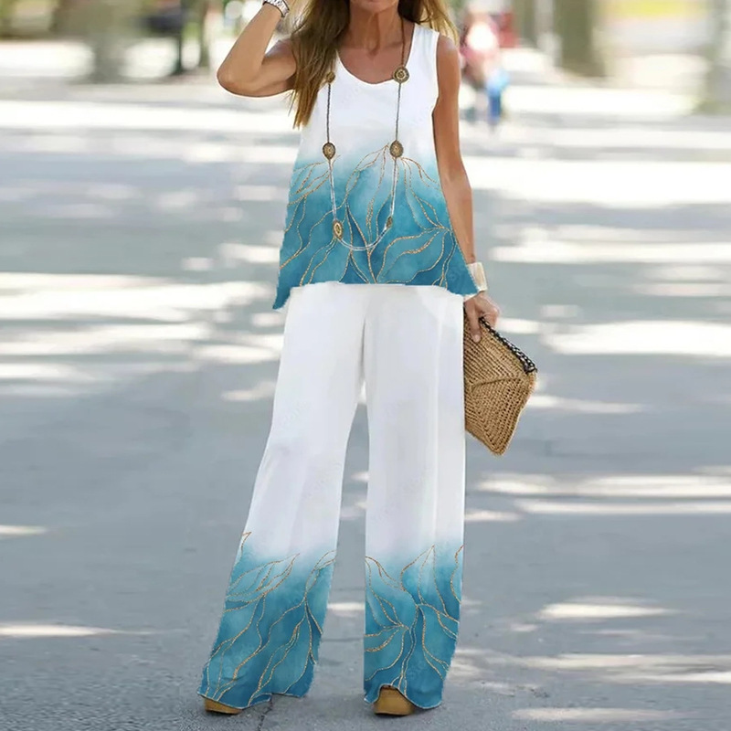 Lässige ärmellose Print Tank u – Wide Leg Palazzo Pants Bewertung und Preis