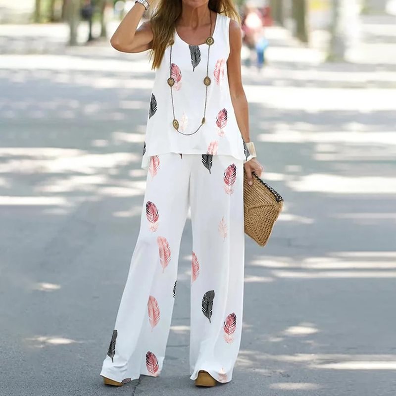 Lässige ärmellose Print Tank u – Wide Leg Palazzo Pants Bewertung und Preis