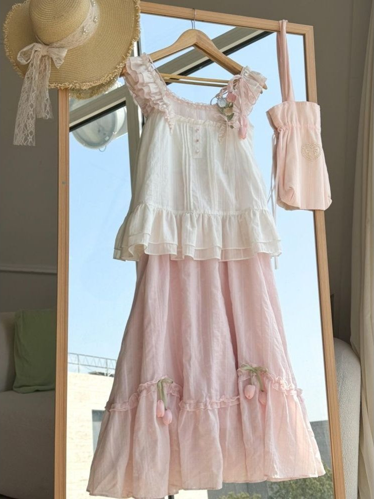 Süßes Kawaii-Set mit Rüschenbe – Lace Trim Cami Bewertung und Preis